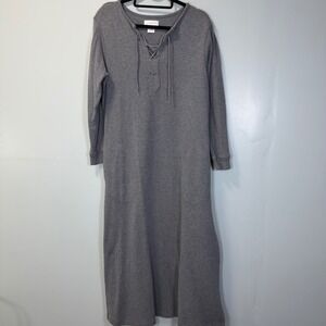Cabernet Womens Gray 100% Cotton Maxi Lounge Dress Long Sleeve Pockets Small
